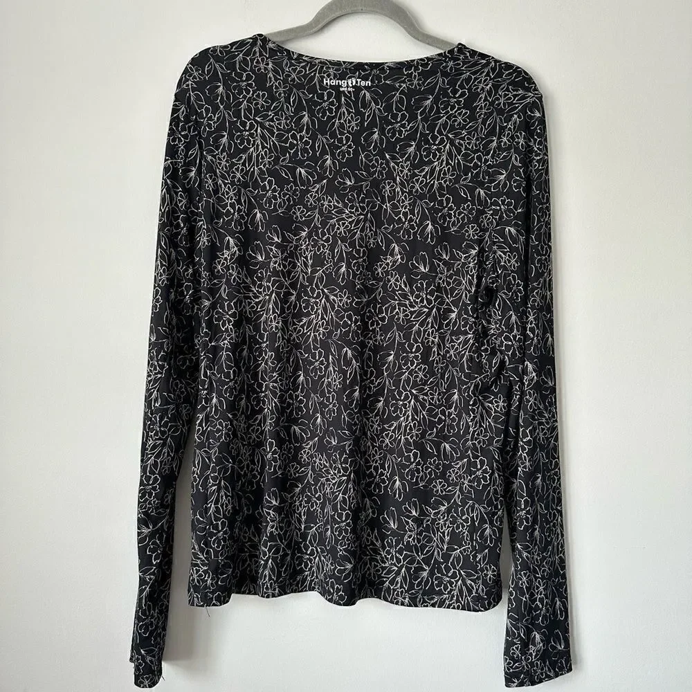 hang ten UPF 50+ long sleeve swim outdoors shirt black floral print size large